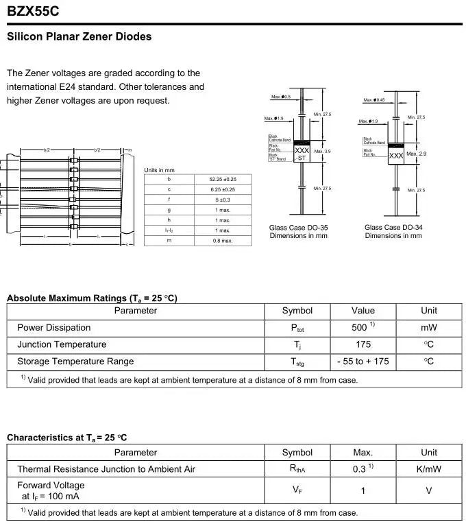 Diodo Zener (0.5W / 1/2W, 2V-39V, DO-35) - Unidad (Especificar Valor)