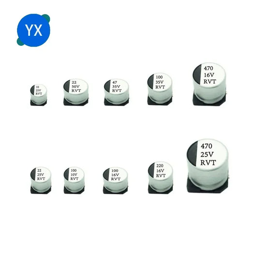 Capacitor Electrolítico SMD (0.1uF-1000uF, 6.3V-50V) - Pack 20 Unidades (Valores Surtidos)