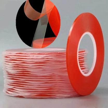 Cinta Adhesiva Doble Cara Transparente PET Película Roja Fuerte (0.2mm, Ancho 1/2/3/5/10mm, Largo 50m) Sin Rastro para Pantalla LCD/Tablet