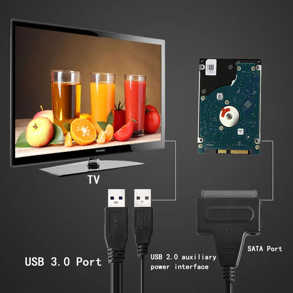 Cable Adaptador SATA III (22 Pines) a USB 3.0/2.0 (Hasta 6 Gbps) para Disco Duro HDD/SSD Externo 2.5"