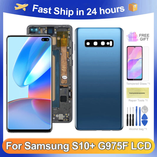 Pantalla LCD de 6,4 pulgadas para Samsung, repuesto de montaje de digitalizador con pantalla táctil, probado, S10 +, G975F, G975U, G975W, G975