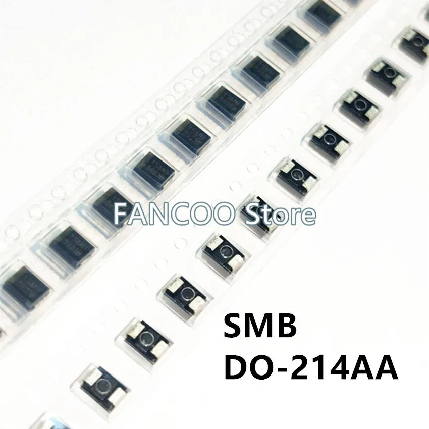 Diodo TVS SMD SMBJ - Varios Voltajes (20A/CA a 75A/CA) SMB/DO-214AA - Lote 100 Piezas
