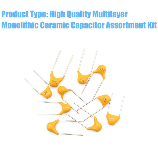 Capacitor Cerámico Multicapa (10pF-1uF, 50V, P=5.08mm) - Pack 100 Unidades (Valores Surtidos)