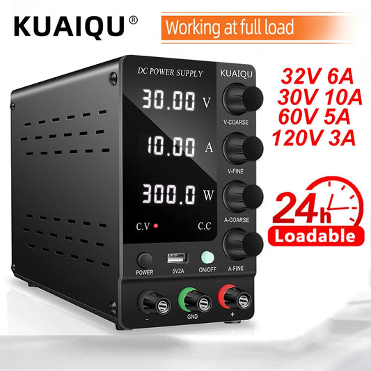 Fuente de Poder Laboratorio KUAIQU DC Ajustable 30V/60V/120V Regulador Voltaje Bench Switching Preajuste V/A