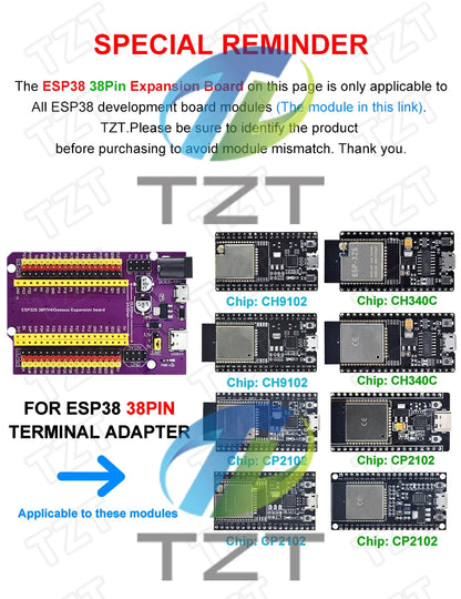 Placa Desarrollo DIYTZT ESP32 (ESP-32/ESP-32S/ESP32-CAM/ESP-WROOM-32) WiFi + Bluetooth Doble Núcleo Bajo Consumo