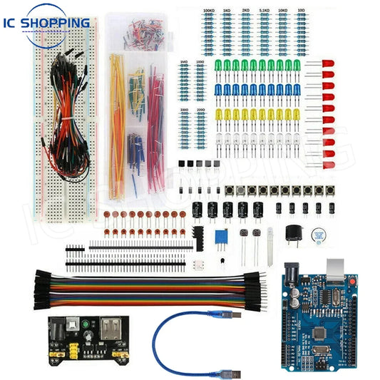 Kit Inicio Electrónica DIY (830 Piezas) para Arduino UNO R3 (Incluye Protoboard y Componentes)