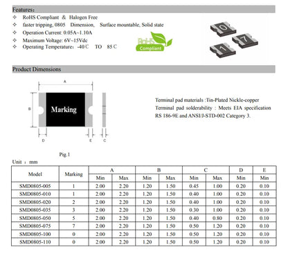 10 Pcs/Lot PTC 1206 250mA 300mA 350mA 500mA 1A Automatic recovery fuse SMD Resettable Fuse PPTC Poly Switch Self-Recovery Fuse