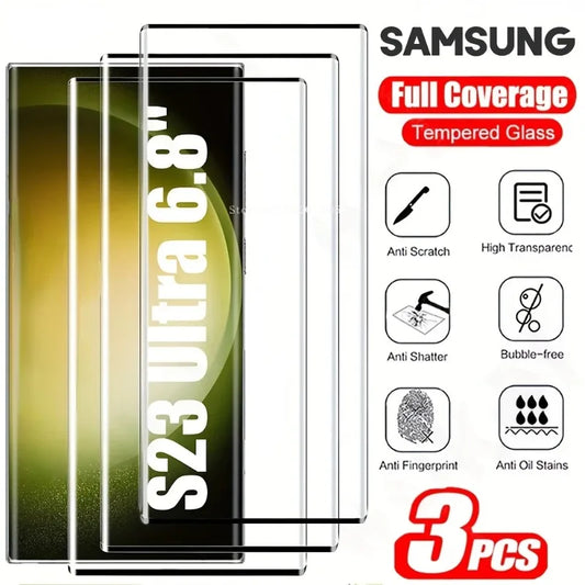 Protector Pantalla Cristal Templado Curvo 3D Anti-Huellas para Samsung Galaxy S8/S9 / S21-S24 Ultra / Note 10/20 (Pack 3 Unidades)