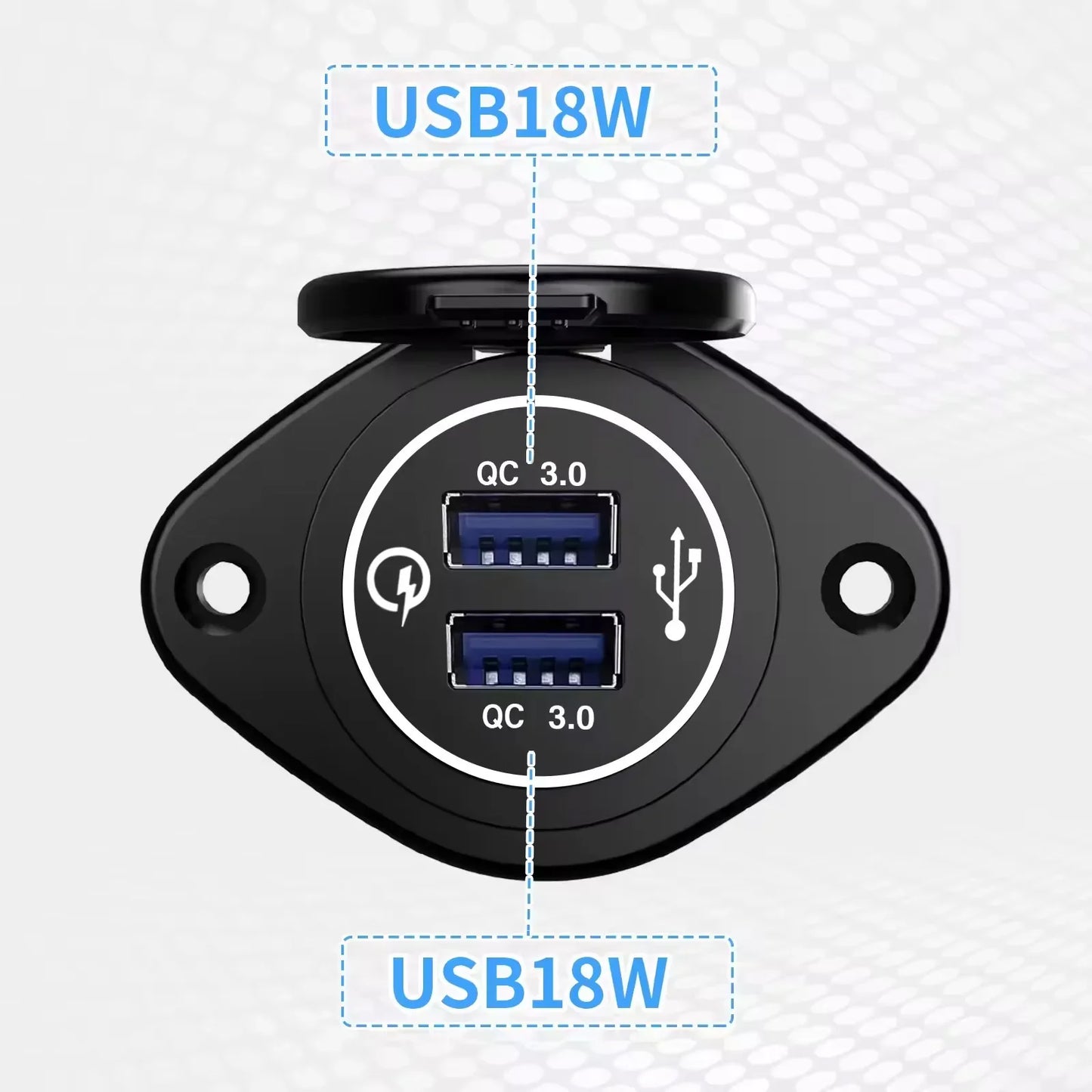 Panel Salida USB RV 12V PD 36W (USB-C) + QC3.0 18W (USB-A) Socket Cargador Auto Carga Rápida