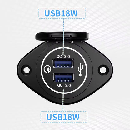 Panel Salida USB RV 12V PD 36W (USB-C) + QC3.0 18W (USB-A) Socket Cargador Auto Carga Rápida