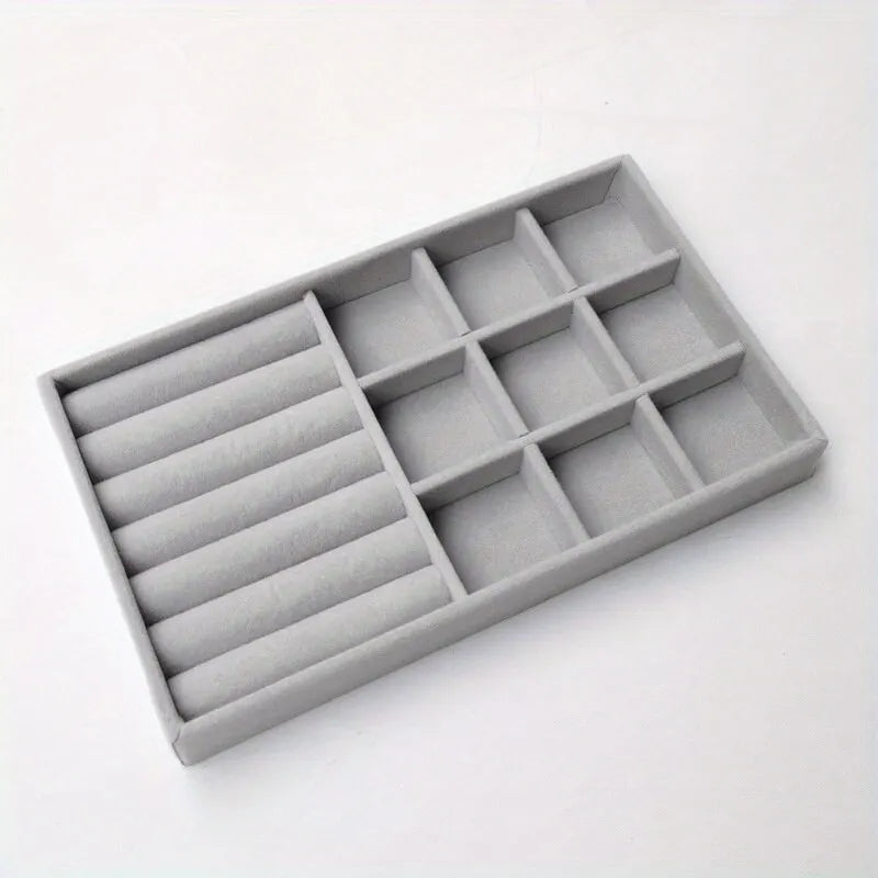 Bandeja Exhibidora Terciopelo para Joyería (Soporte Anillos/Pendientes/Collares Portátil) Caja Organizadora Almacenamiento
