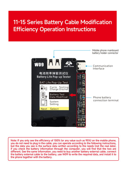 OSS W09 Pro V3 Battery Life Pop-up Tester for iPhone11-15PM Detection Modify Battery Efficiency 100% Cycle Health Data Tool