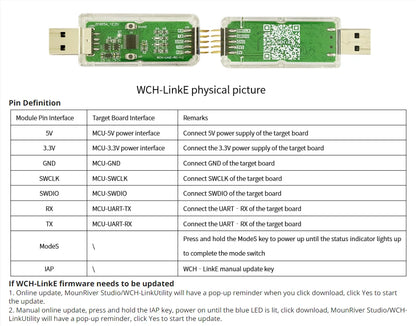 Adaptador Debugger/Descarga Online WCH LinkE (Soporta WCH RISC-V MCU / ARM SWD, USB a Serial)