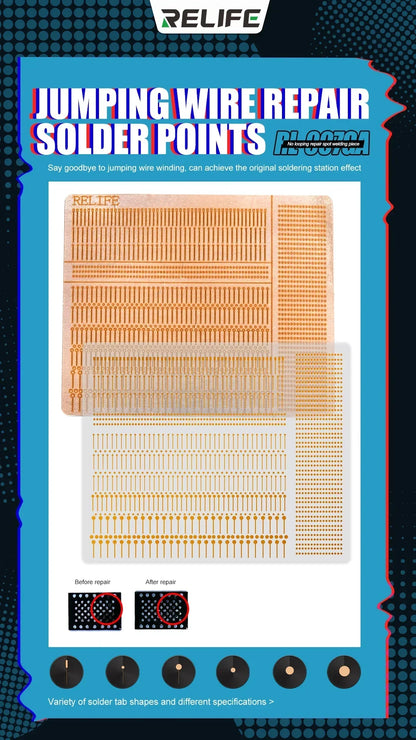 Set Puntos Reparación Soldadura RELIFE RL-007GA (Rápido, Sin Bucle) para Pads Teléfono Diferentes Tamaños