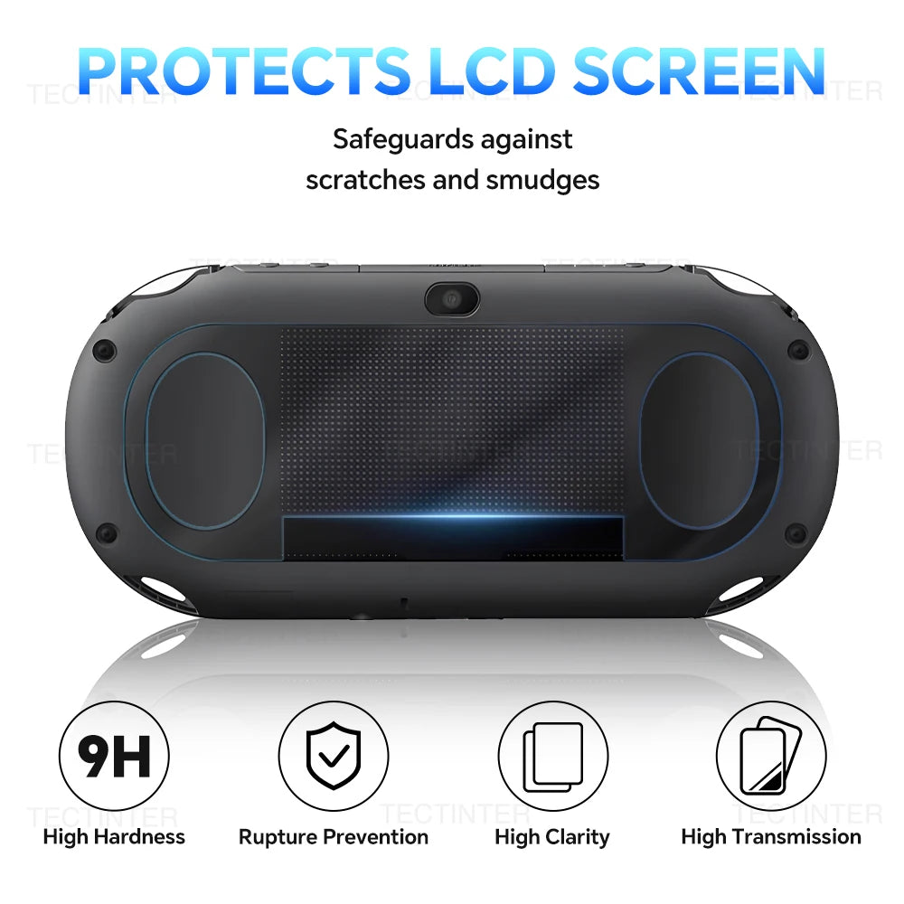 Protector Pantalla para Sony PS Vita PSV 1000 / 2000: Cristal Templado Frontal + Film Trasero Transparente HD Completo