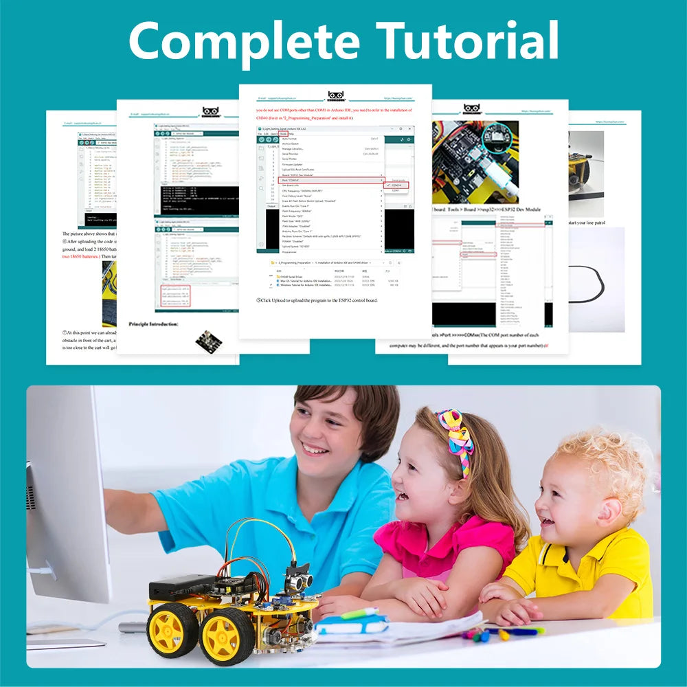 Kit Auto Robot Inteligente KUONGSHUN 4WD WiFi Multifunción ESP32 para Arduino