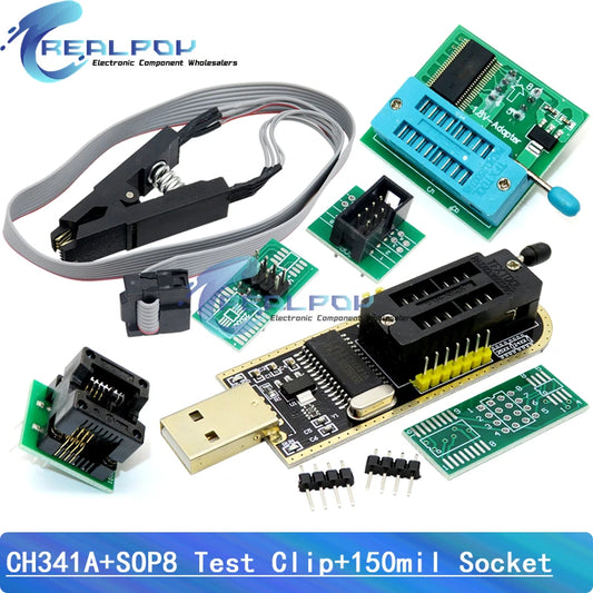 Kit Programador USB CH341A EEPROM/Flash/BIOS con Clip SOIC8, Adaptador 1.8V y ZIF Socket