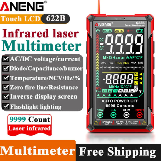 Multímetro Digital Inteligente ANENG 622B/622A True RMS 9999 Cuentas Lámpara Láser Autorango DC/AC Tester Analógico