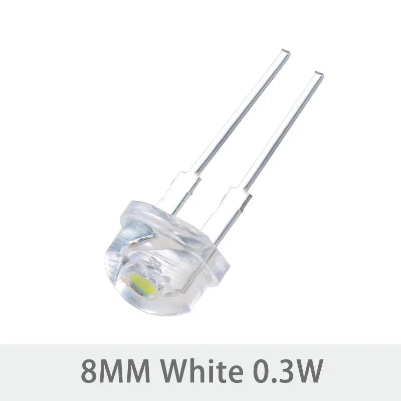 Diodo LED Sombrero Paja F8 (8mm) Super Brillante Blanco Cálido 0.5W / Blanco 0.3-0.75W / Azul / Verde / Rojo / Amarillo (20 Unidades)