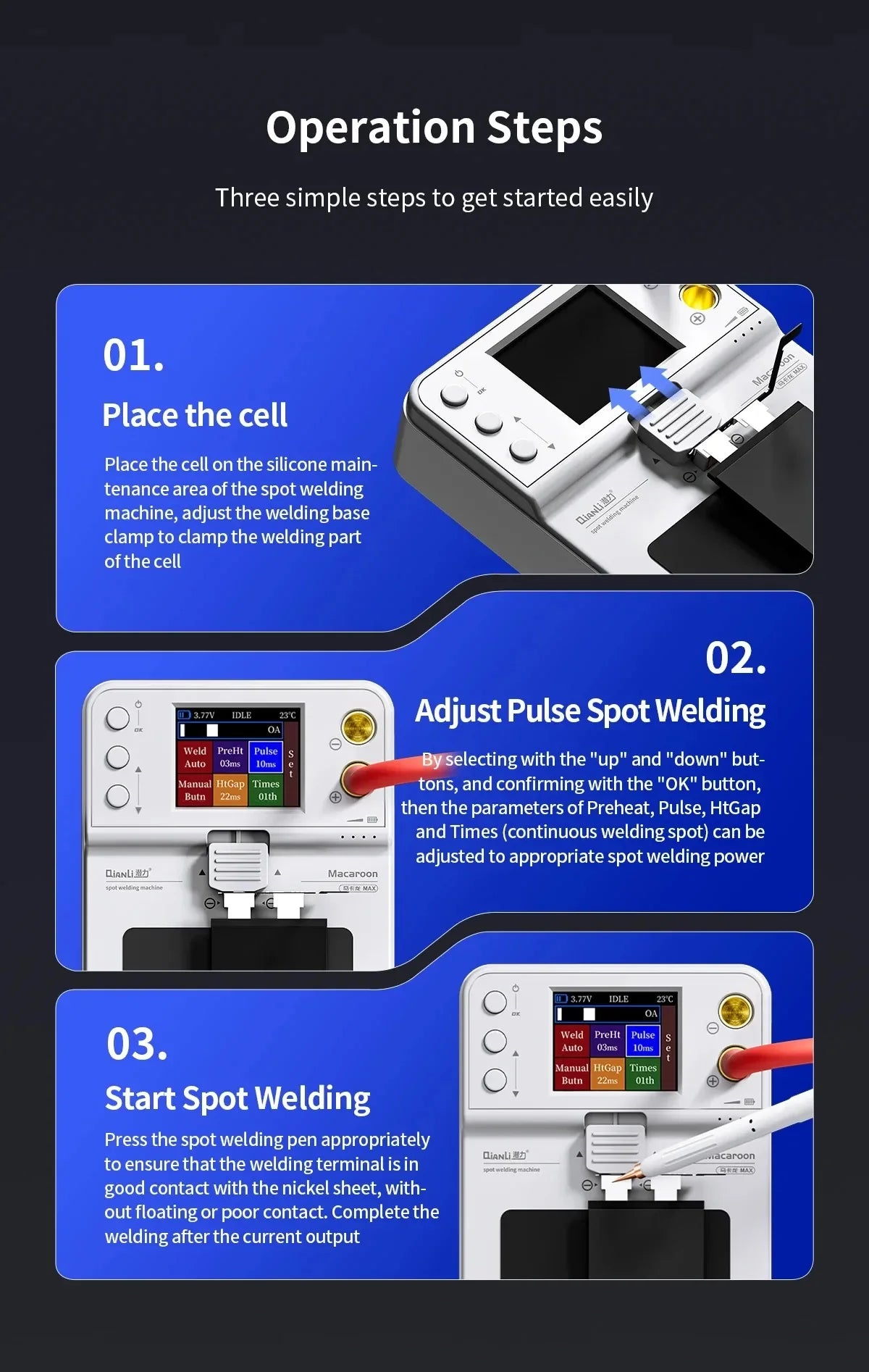 Qianli Macaron Max 2 Spot Welding Machine Adjustable 6 Speed Pulse Time Micro Spot Welder for Phone 11-15PM Battery repair tools