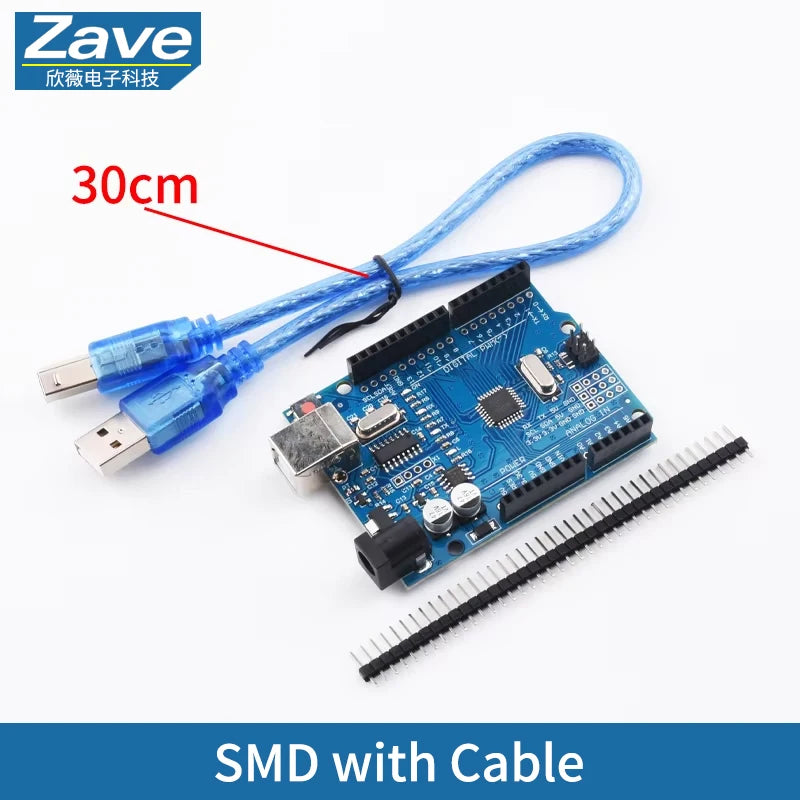 Placa Desarrollo UNO R3 (ATMEGA328P, CH340/ATEGA16U2) compatible Arduino con Cable + Placa Expansión Proto Shield R3/R4