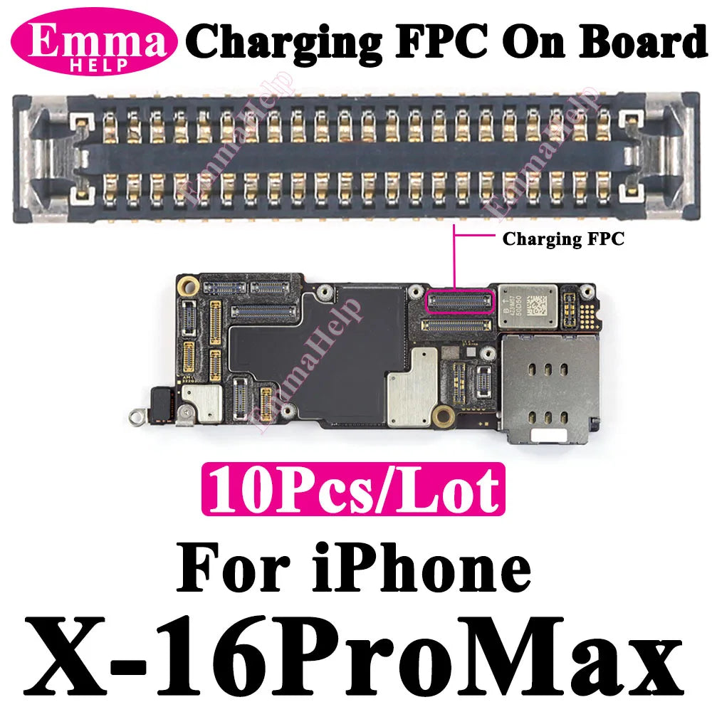 Conector FPC Dock Carga USB en Placa Lógica para iPhone 11-16 Pro Max/Plus/Mini/XS Max (Original, 10 Unidades)