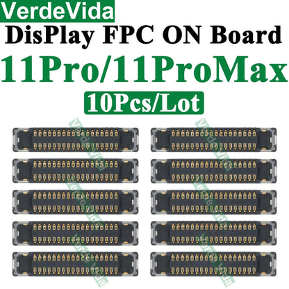 Conector FPC Pantalla LCD / Táctil en Placa Base para iPhone X/XS/XR/11/12/13/14/15/16 Pro Max/Plus (10 Unidades)