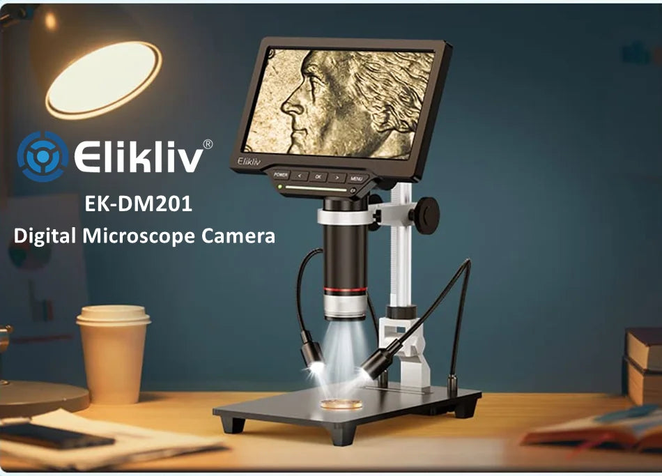 Elikliv EDM201 7'' 1300X Digital Microscope for Electronics HDMI Soldering Microscope with Extended Tube for TV Windows Mac
