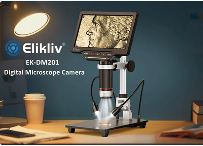 Elikliv EDM201 7'' 1300X Digital Microscope for Electronics HDMI Soldering Microscope with Extended Tube for TV Windows Mac