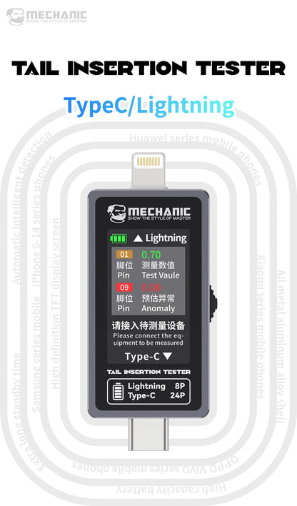 Tester Precisión Inserción Trasera Mechanic T-824 - Corriente y Potencia Digital (Tipo-C/Lightning)