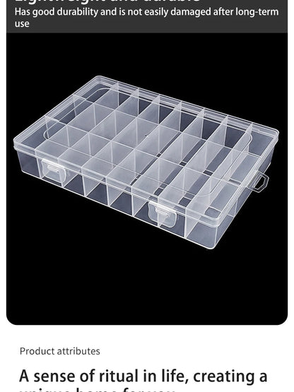 Caja Almacenamiento Transparente 24 Rejillas para Hardware/Botones/Pesca/Joyería/Accesorios/Papelería
