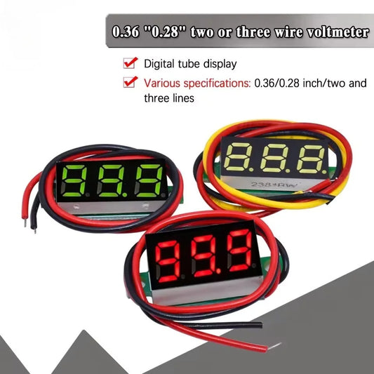 Voltímetro Digital Panel 0.36" DC 0-100V Tres Líneas LED (Rojo/Verde/Azul)