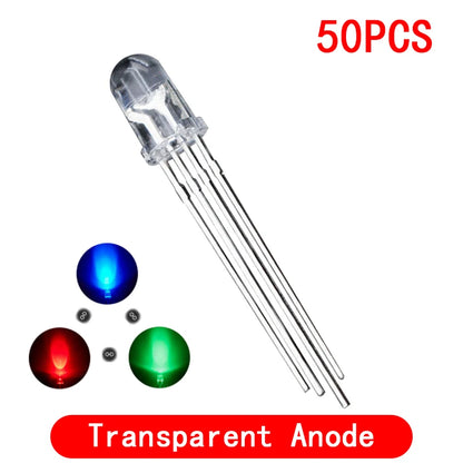 Diodo LED RGB 5mm Full Color Transparente 4 Pines (Cátodo/Ánodo Común) Luz Brillante Colorida (50 Unidades)