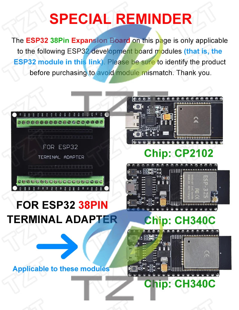 Placa Desarrollo DIYTZT ESP32 (ESP-32/ESP-32S/ESP32-CAM/ESP-WROOM-32) WiFi + Bluetooth Doble Núcleo Bajo Consumo