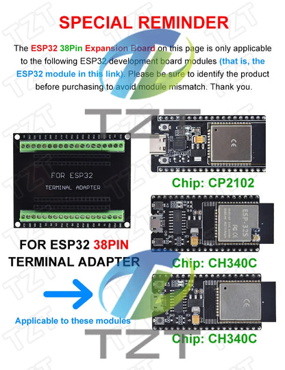 Placa Desarrollo DIYTZT ESP32 (ESP-32/ESP-32S/ESP32-CAM/ESP-WROOM-32) WiFi + Bluetooth Doble Núcleo Bajo Consumo