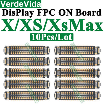 Conector FPC Pantalla LCD / Táctil en Placa Base para iPhone X/XS/XR/11/12/13/14/15/16 Pro Max/Plus (10 Unidades)