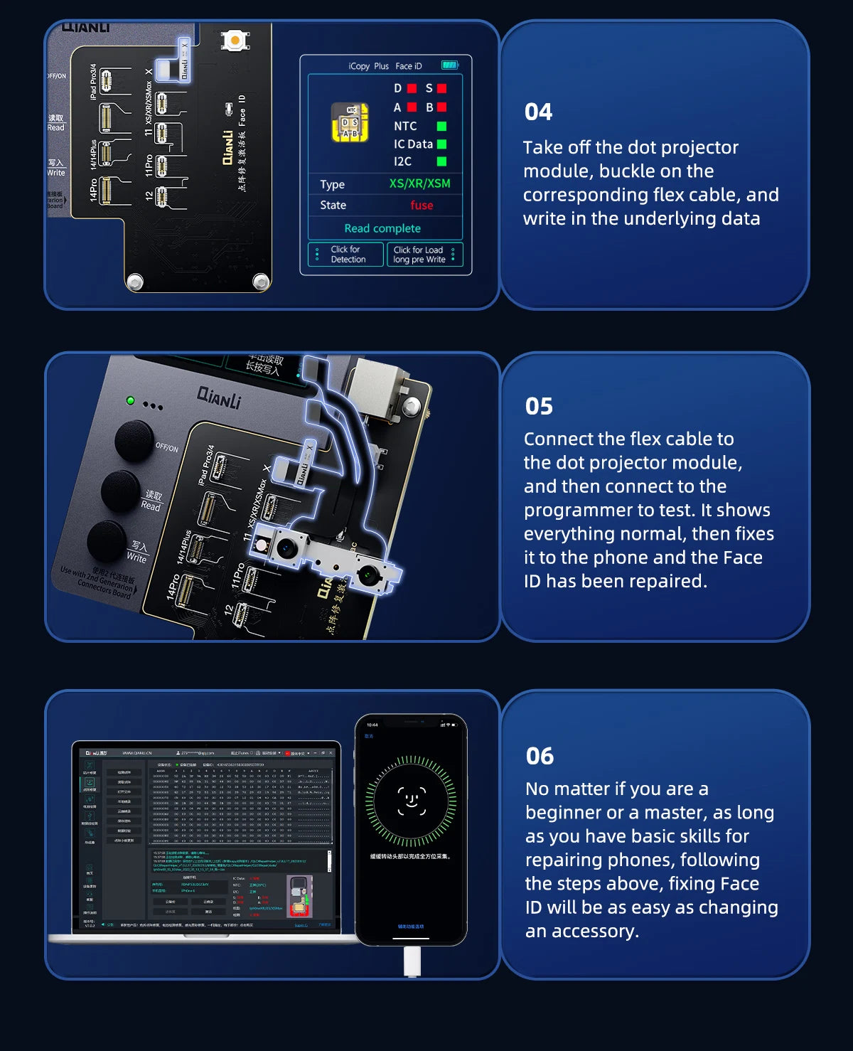 Qianli iCopy Plus LCD Screen Original Color Repair Programmer for Phone 11 Pro Max XR XSMAX XS 8P 8 7P 7 Vibration/Touch Repair
