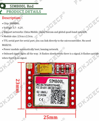 Módulo GSM/GPRS SIM800L V2.0 (5V, Quad-Band) con Antena y Cable