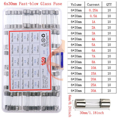 12V-250V Slow Fast Glass Fuse With Lead Wire Mix kit 0.1A 0.25A 0.5A 1A 2A 2.5A 3A 3.15A 4A 5A 6A 6.3A 8A 10A 15A 16A 20A 30A