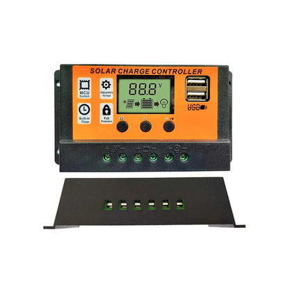 Controlador Carga Solar 100A 12V/24V Regulador Batería Panel Solar LCD Ajustable con Puerto USB