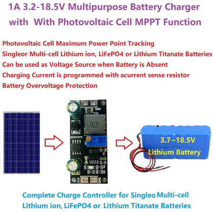 Módulo Controlador Carga Panel Solar MPPT 1A Batería Ion/Titanato Litio Regulador