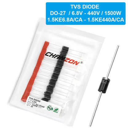 Diodo TVS 1500W DO-27 - Varios Voltajes (6.8A a 440A) - Lote 20 Piezas