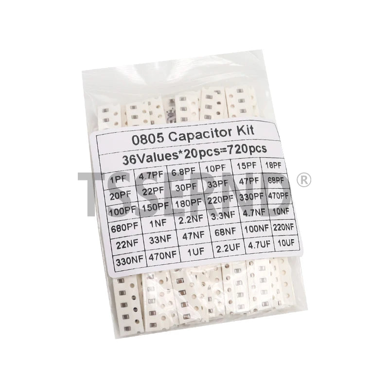 Kit Surtido Capacitores SMD (0603/0805/1206, 16/36/50 Valores, 1pF-10uF) Set Capacitancia (320/720 Piezas)