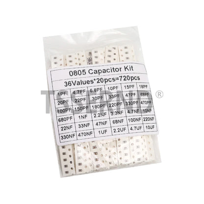Kit Surtido Capacitores SMD (0603/0805/1206, 16/36/50 Valores, 1pF-10uF) Set Capacitancia (320/720 Piezas)