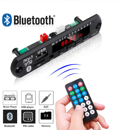 Módulo Decodificador MP3/WMA (9V/12V, Bluetooth 5.0) Reproductor Música Inalámbrico Lossless USB/AUX/TF/Radio FM con Control Remoto (1-5 Unidades)