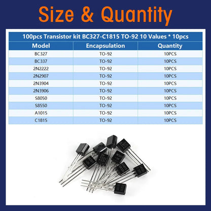 Kit Surtido Transistores BJT TO-92 NPN/PNP (A1015, BCxxx, S8xxx, 2Nxxxx) - 50-900 Piezas