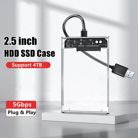 Carcasa Externa USB 3.0/Tipo C para Disco Duro HDD/SSD SATA 2.5" (5Gbps, Transparente, Tool-Free) Caja Harddisk