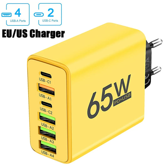 Cargador Pared USB Tipo C 6 Puertos Carga Rápida PD para iPhone 14/15 Pro Max/Samsung/Xiaomi/Huawei