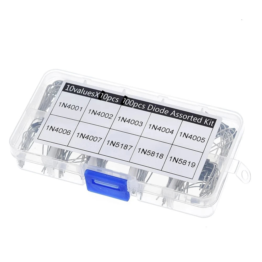 Kit Surtido Diodo Rectificador 10 Valores (1N4001-1N4007 / 1N5817-1N5819) con Caja (100 Unidades)