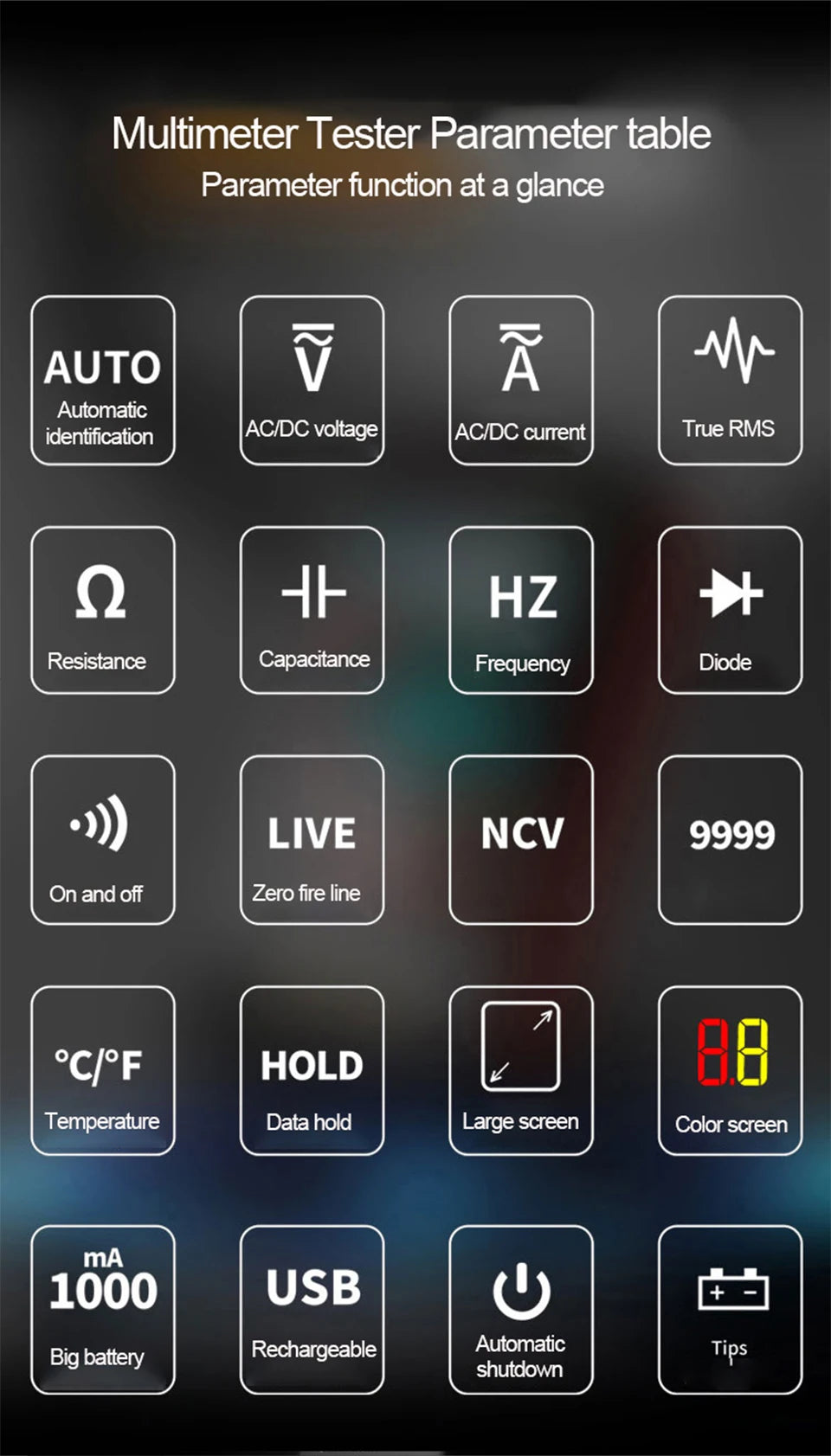 Multímetro Digital Inteligente USB (9999 Cuentas) - Pantalla Grande, AC/DC, Capacitancia, Ohm, Hz, Temp